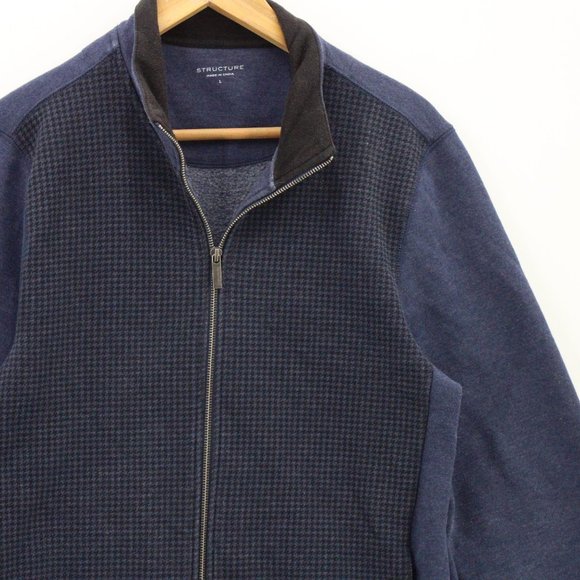 Structure Sweater Mens Navy Blue Zip Up Knit Long Sleeve Cotton Blend Sz Large L - Picture 2 of 9